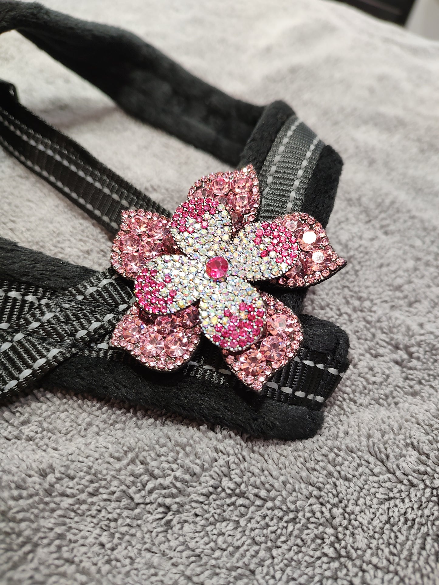 Luxury One Flower Rhinestone Pet Harness-Pink