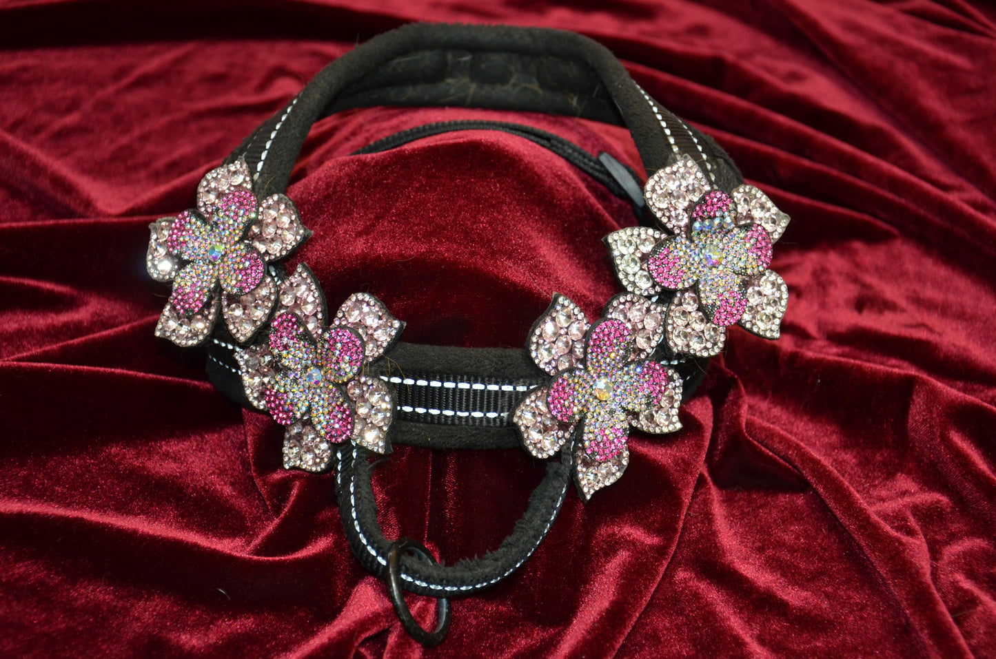 Luxury Two Flower Rhinestone Pet Harness-AB (Aurora borealis) color