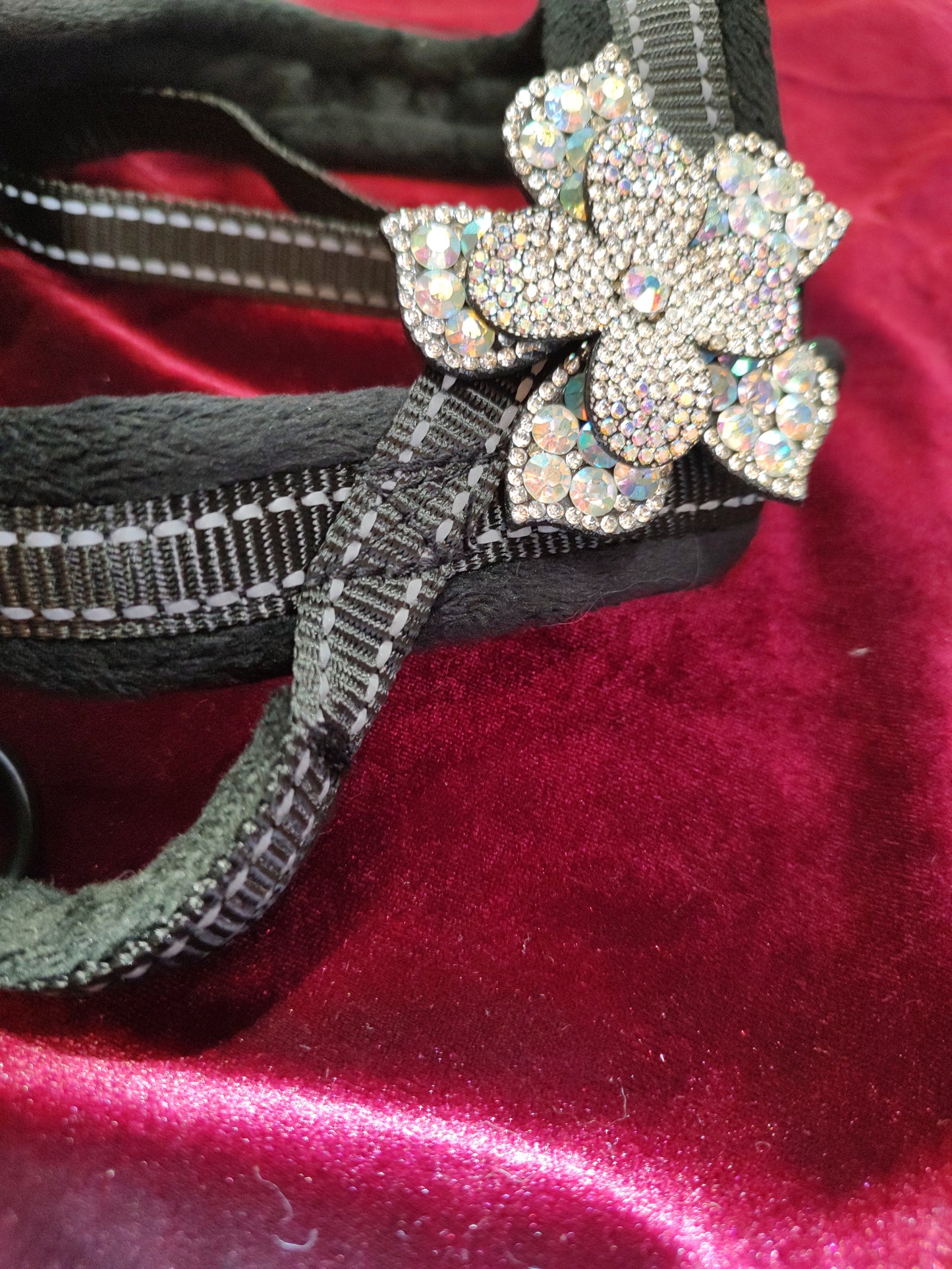 Luxury One Flower Rhinestone Pet Harness-AB (Aurora Borealis)